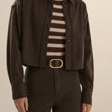 Favorite Daughter The Cropped Ex-Boyfriend Shirt in Espresso