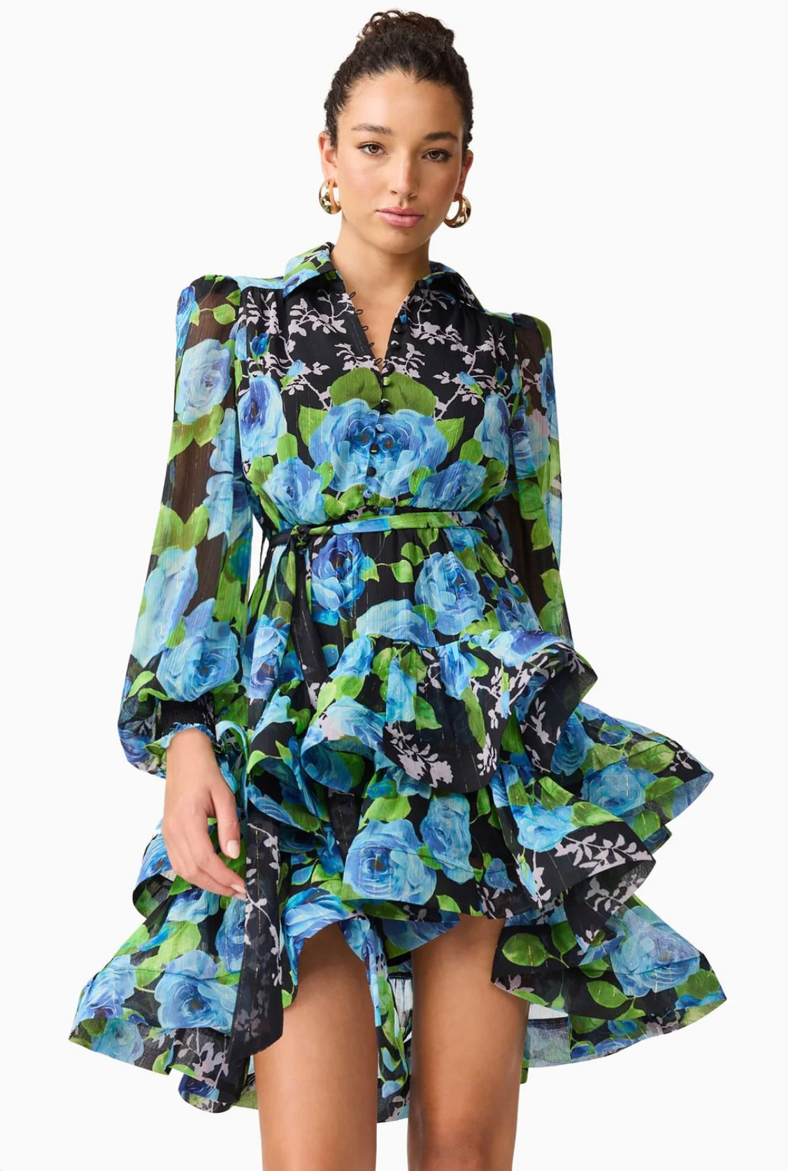Briony Long Sleeve Mini Dress in Black Floral