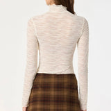 ASTR The Label Kyra Long Sleeve Sheer Mock Neck Top