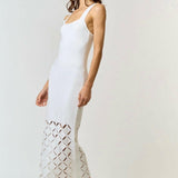 Cut Out Detail Square Neck Sweater Midi Dress in Off-White