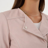 Kirsi Cropped Biker Jacket - Pink Denim