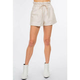 Pocket Detail Leather Shorts in Beige