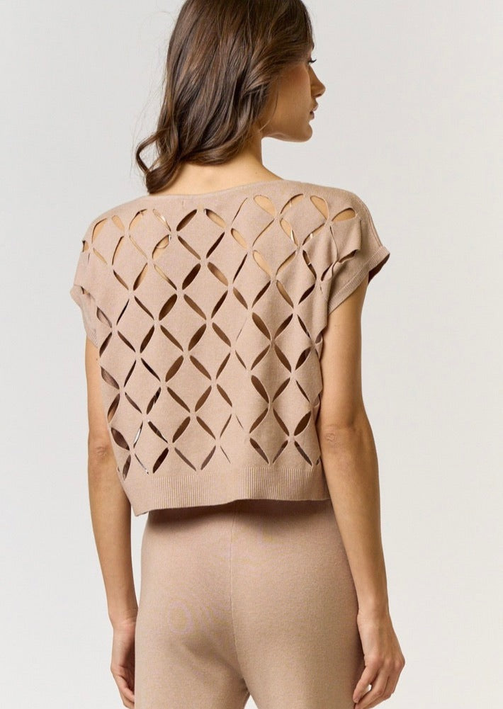 Cut Out Detail Sweater Top in Taupe