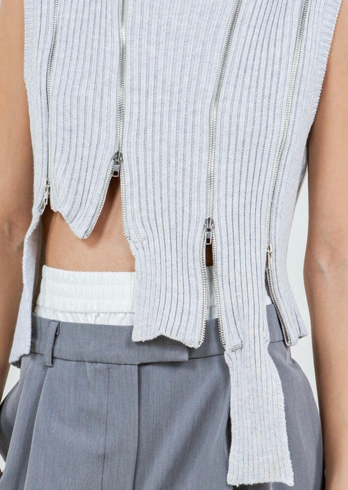 Asymmetrical Multi Zipper Knit Top