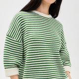 Secular Wool Knit Sweater in Green Ivory Stripe