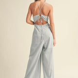 Washed Cotton Jumpsuit in Light Denim