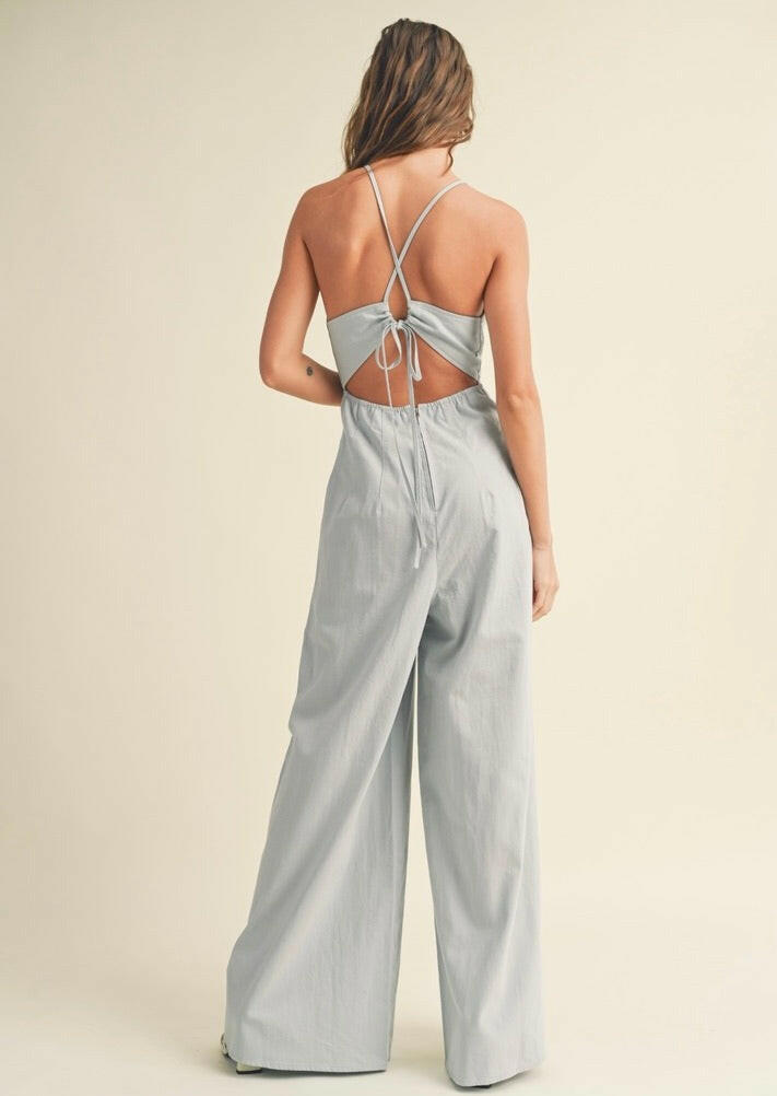 Washed Cotton Jumpsuit in Light Denim