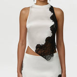 Naked Wardrobe Silk Lace Asymmetric Top