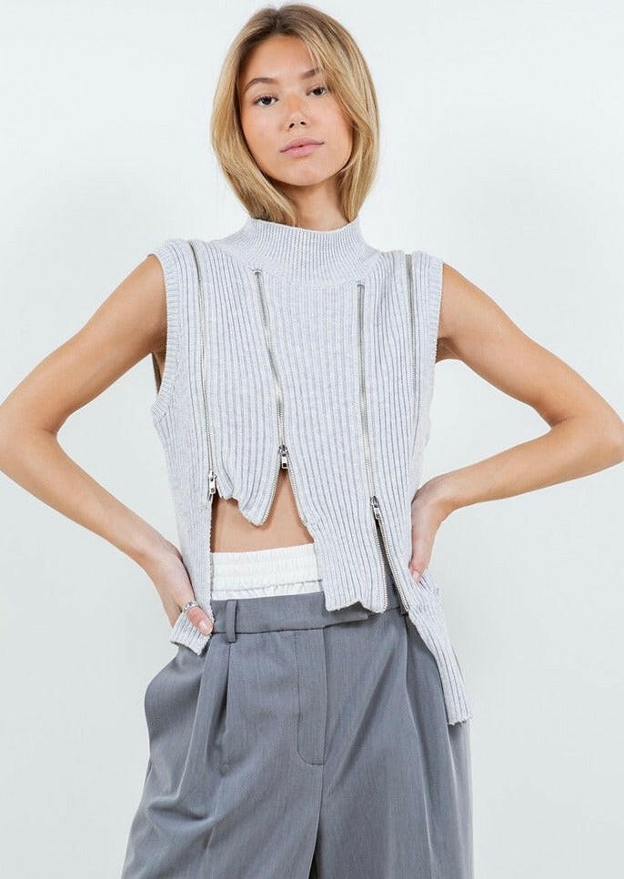 Asymmetrical Multi Zipper Knit Top