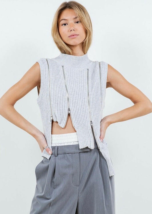 Asymmetrical Multi Zipper Knit Top