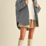 Striped Padded Oversized Shacket in Blue