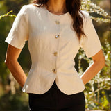 Saige Cutaway Linen Blend Jacket in Natural