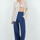 Button-up Sheer Blouse with Bikini Top in Ivory/Camel