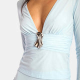 Kate Barton Long Sleeve V Neck Top with Brooch