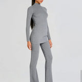 SEROYA Mickie Knit Flare Pant in Medium Grey