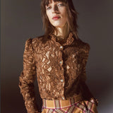 Simona Bonacci Checkered Midi Skirt in Camel