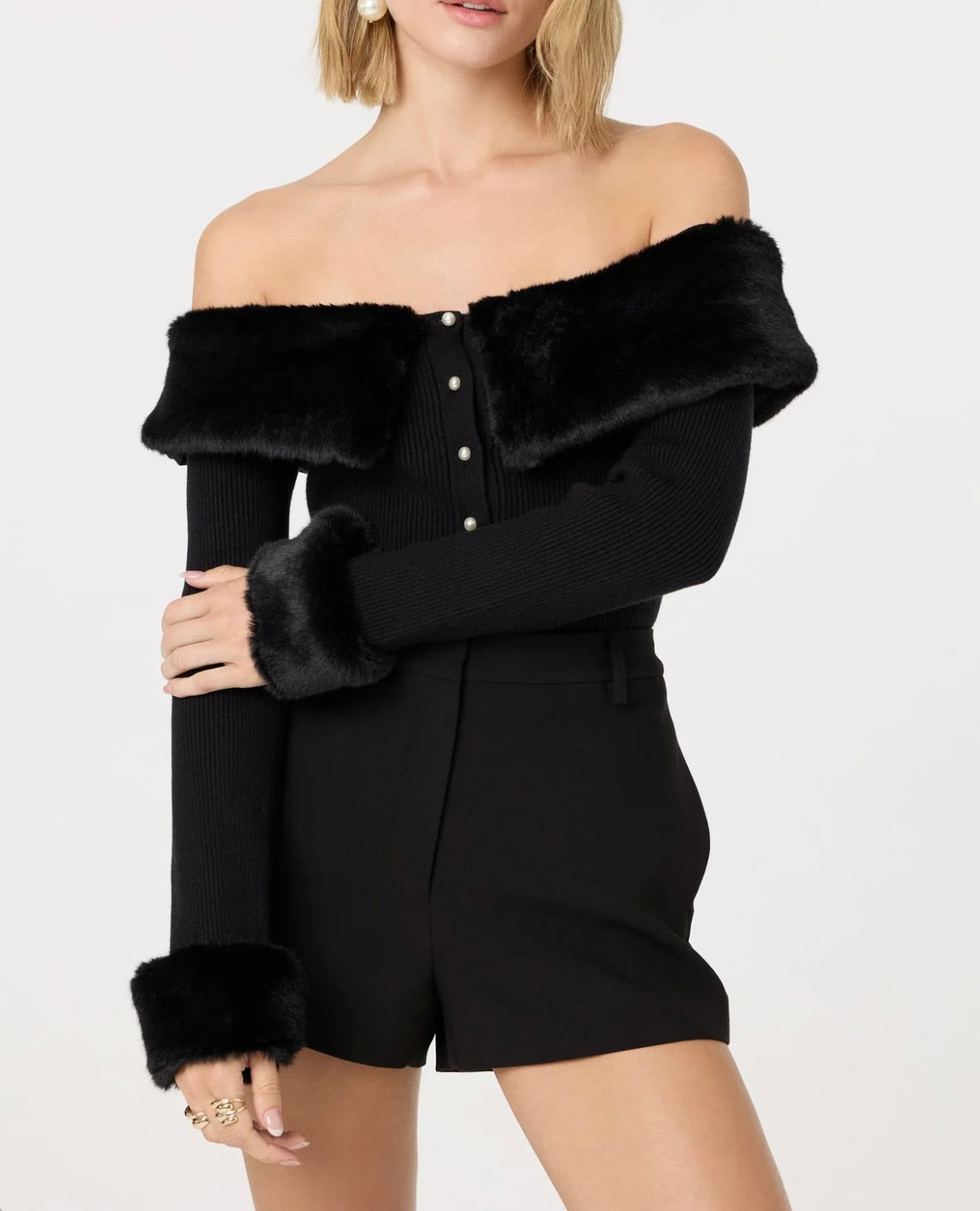 ASTR The Label Tabathia Faux Fur Trim Sweater