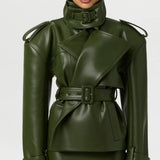 Naked Wardrobe Vegan Leather Belted Jacket