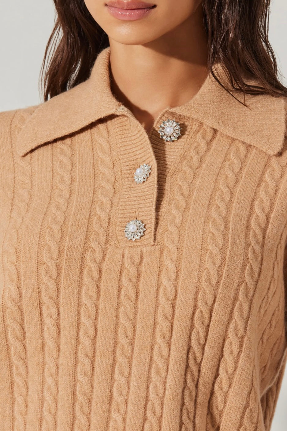 Cable Decor Button Sweater