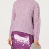 ASTR The Label Violetta Cable Knit Crewneck Sweater
