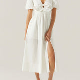Citrine Linen Bow Front Midi Dress