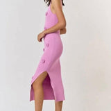 Rosette Ribbed Kit Sweater Midi Dress in Candy Pink