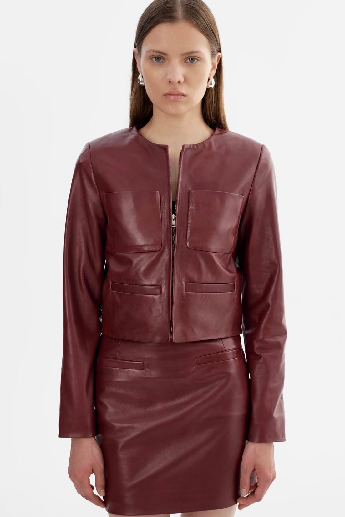 Linette Leather Jacket in Burgundy