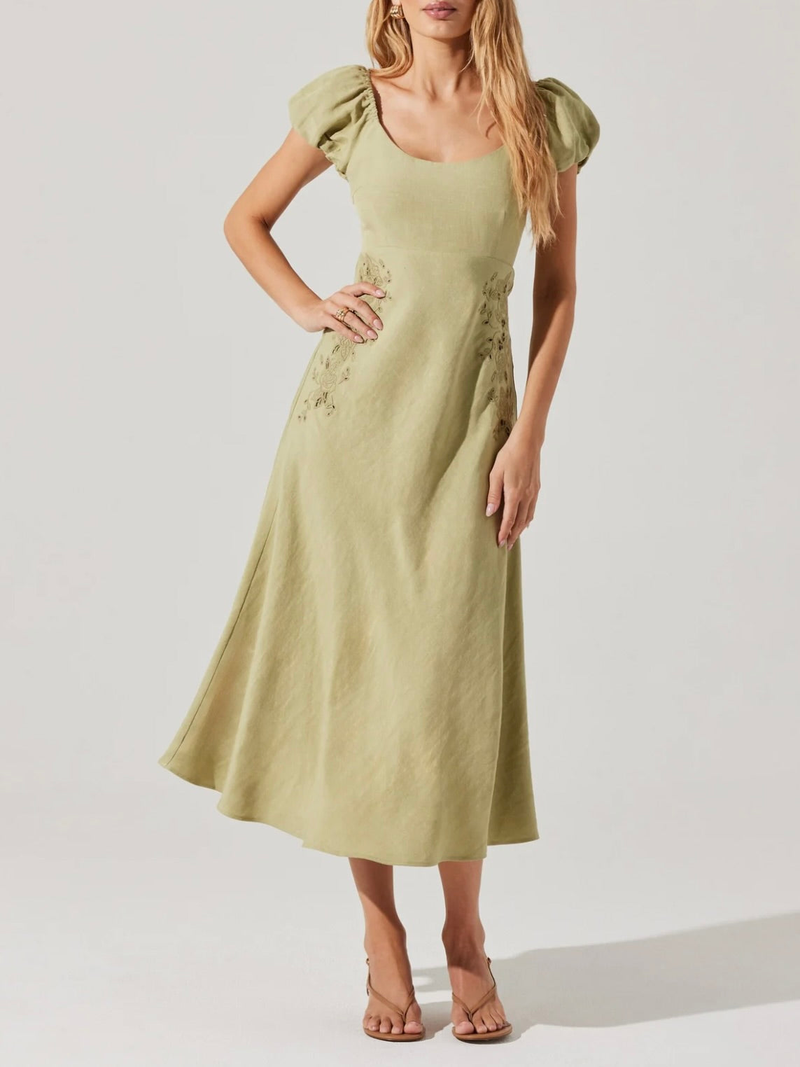 Leocadia Embroidered Puff Sleeve Dress