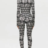 Naked Wardrobe Butter Turtleneck Contour Bodysuit in Dual Houndstooth