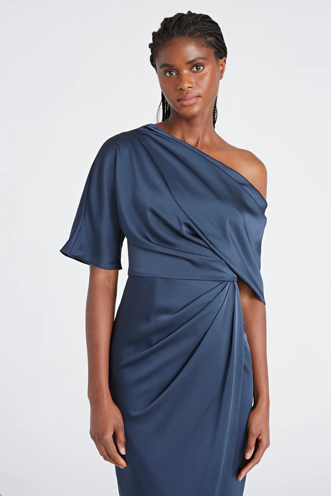 theia one shoulder dress Rayna One Shoulder Draped Gown 6 / Maritime Blue