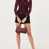 ASTR The Label Yasmine Floral Mesh Ruched Top in Dark Plum Multi