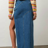 Denim Maxi Skirt with Front Slit