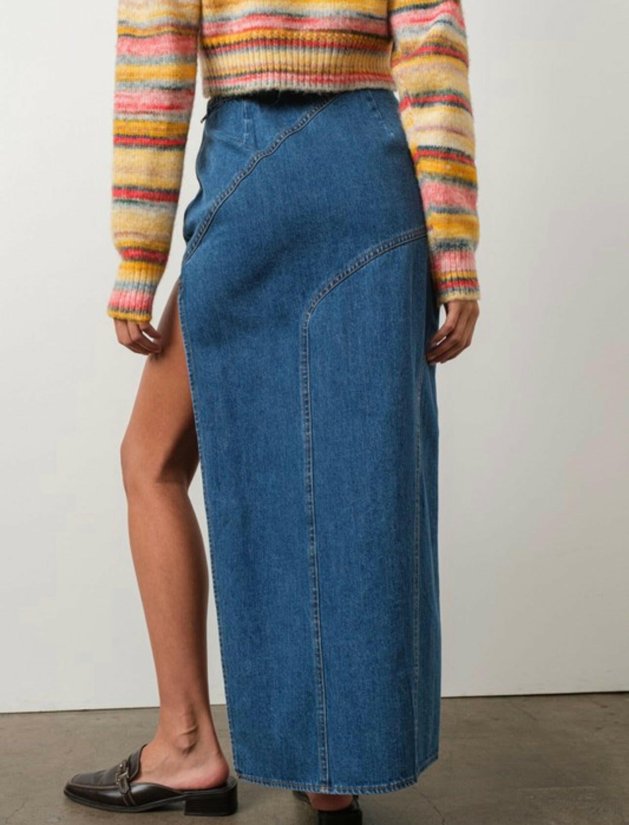 Denim Maxi Skirt with Front Slit