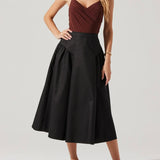 Laila Ruched Detail Midi Skirt in Black