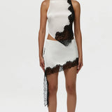 Naked Wardrobe Silk Lace Asymmetric Top