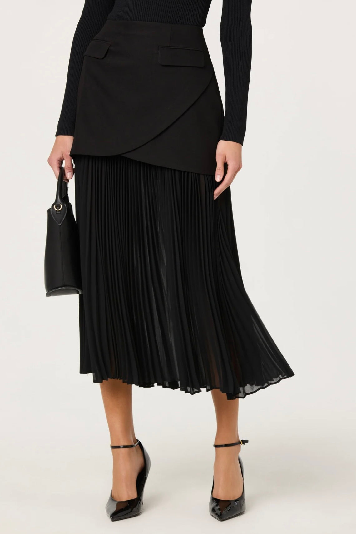 ASTR The Label Deaile Contrast Layered Pleated Skirt
