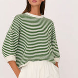 Secular Wool Knit Sweater in Green Ivory Stripe