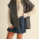Faux Leather Oversized Jacket in Brown