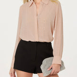 ASTR The Label Cristal Semi-Sheer Rhinestone Shirt