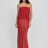 THIRD FORM Visions Lace Strapless Maxi Dress in Crimson