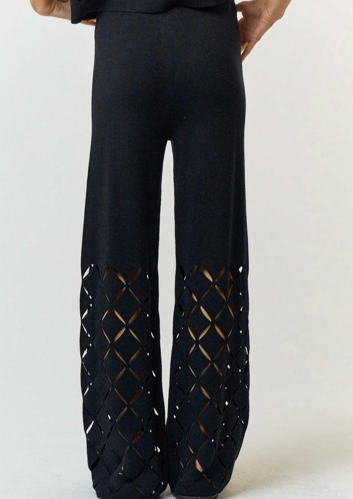 Cut Out Detail Sweater Pants in Black