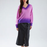 Colorush Alora Dip Trim V Neck Sweater in Bramble