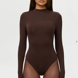 Naked Wardrobe Butter Turtleneck Contour Bodysuit in Dark Chocolate