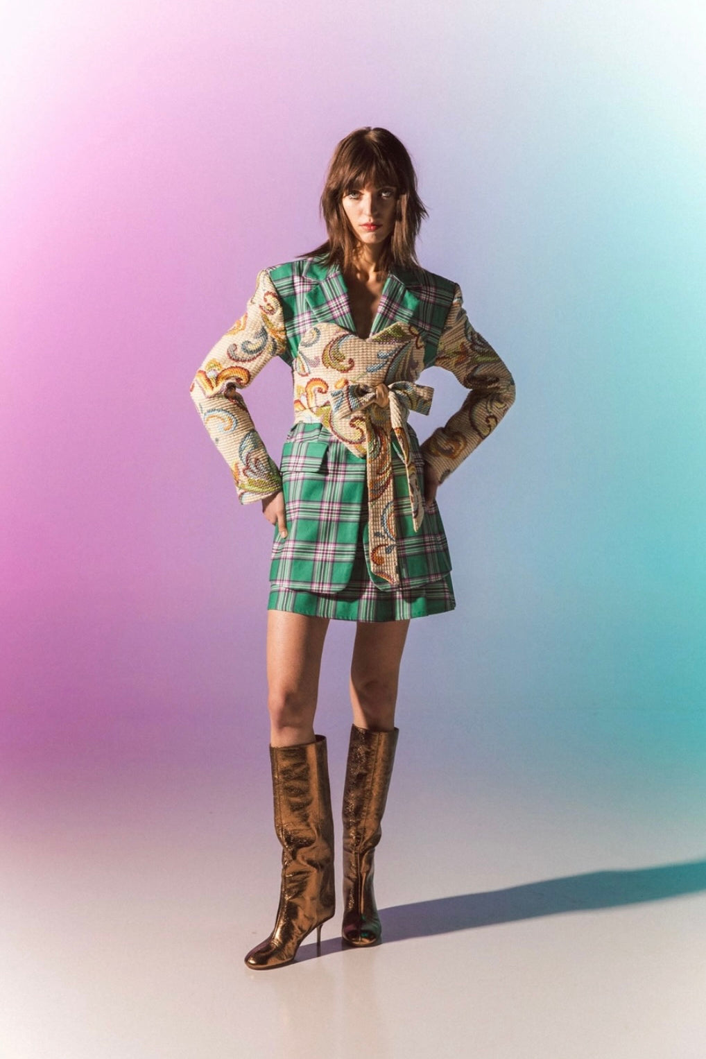 Simona Bonacci Green Plaid Mini Skirt