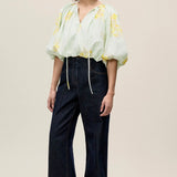Yara Poplin Bubble Top in Sage Combo
