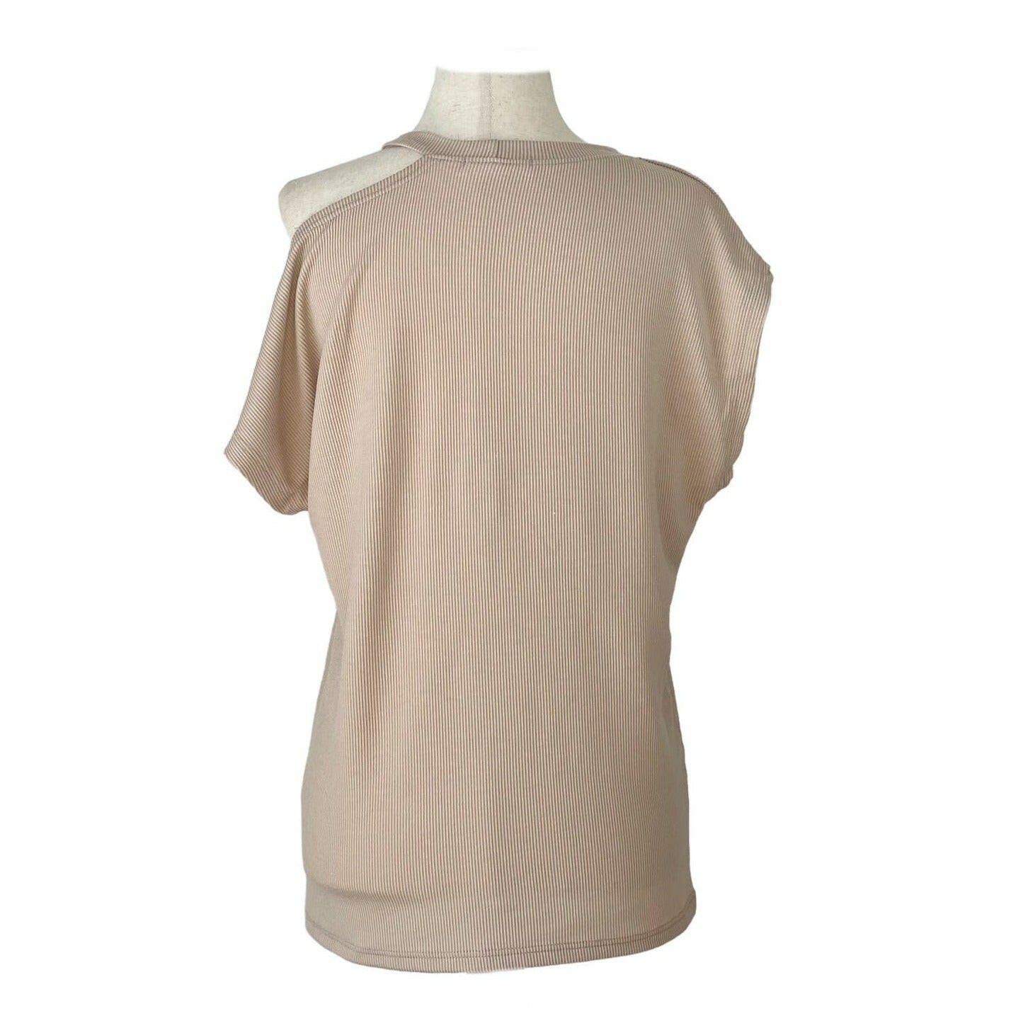 Basic Essentials Cutout Ribbed Short-Sleeved Top in Latte