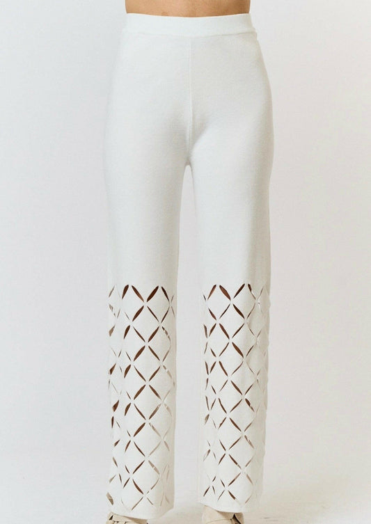 Cut Out Detail Sweater Pants in Off-White