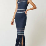 Striped Knit Maxi Dress in Navy