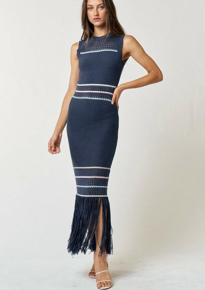 Striped Knit Maxi Dress in Navy