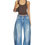 aligrace Two Toned Barrel Jeans in Medium Dark Wash